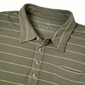 Free Fly Polo Shirt Mens XL Green Striped Performance Bamboo Pocket Golf Casual